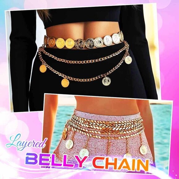 🆕Women Gold Coin Waist Chain Layered Belly Chain Beach Bikini Body Chain - Picture 7 of 10